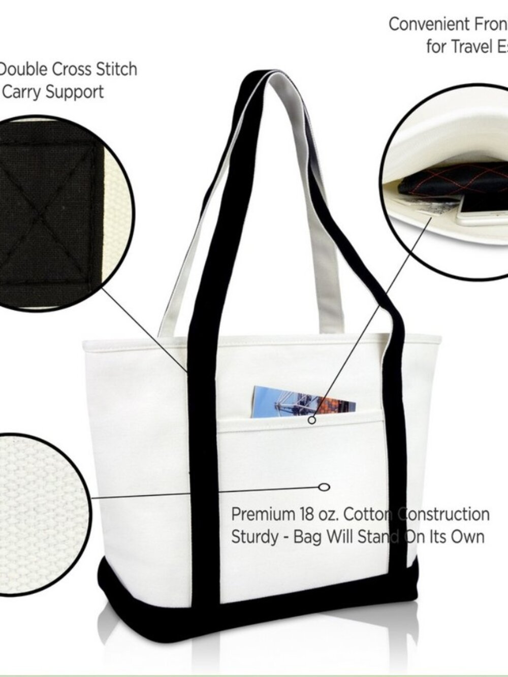 Medium Personalized Tote Bag Monogram Letter T in Black - Picture 5 of 6